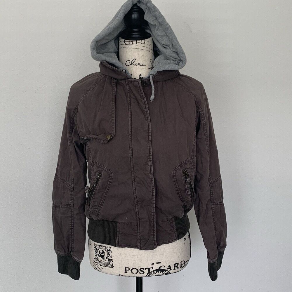 Women's Brown Bomber Jacket with Hood